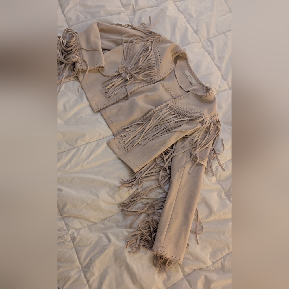 Zara Beige Fringe Jacket